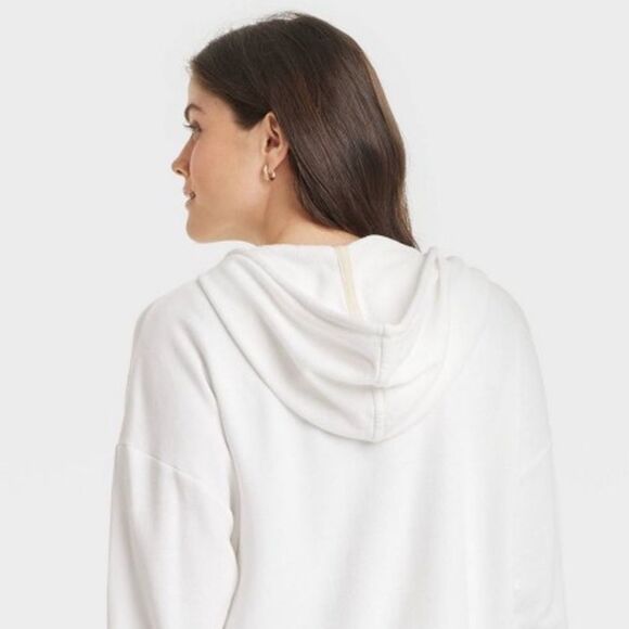 UT L White Leisure Studio French Terry Cloth Full Zip Hooded Sweatshirt - Picture 4 of 16